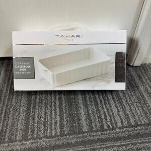 Tahari Home Ceramic Casserole Dish – 10.5” x 5.3” x 2.17” – White Stoneware